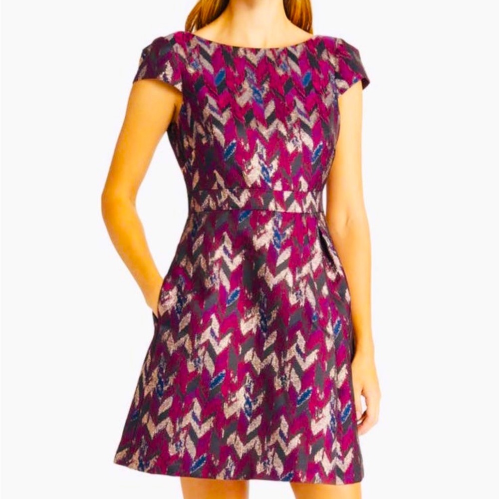NEW Vince Camuto Metallic Jacquard Fit & Flare Dress Size 14
